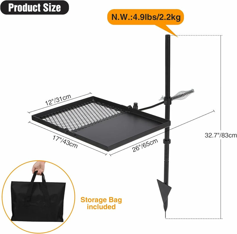 Load image into Gallery viewer, Folding Swivel Campfire Grill Heavy Duty Steel Grate with Carrying Bag for Outdoor Open Flame Cooking