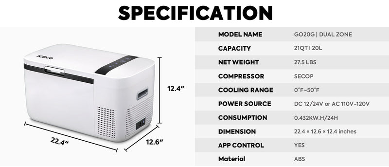 Load image into Gallery viewer, GO20 Dual Zone 12V Portable Freezer - White | ICECO | 20 LT