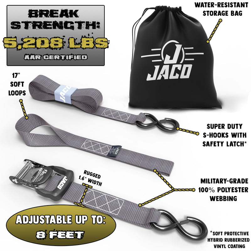 Load image into Gallery viewer, Heavy Duty Ratchet Tie Down Straps with Soft Loops (1.6" x 8 ft) | AAR Certified Break Strength (5,208 lbs)