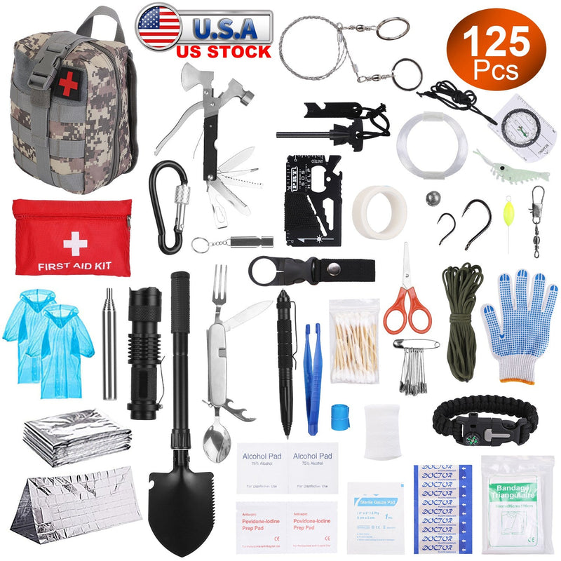 Load image into Gallery viewer, 125Pcs Survival Kits Professional Emergency Survival Gear Tactical First Aid Kit Supplies for Outdoor Adventure Camping Hiking Hunting