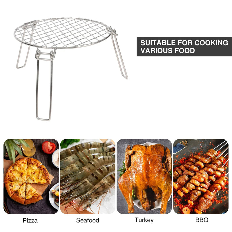 Load image into Gallery viewer, Portable Round Campfire Grill Grate with Foldable Legs, 12”