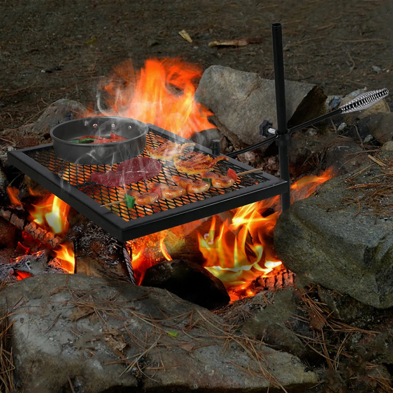 Load image into Gallery viewer, Folding Swivel Campfire Grill Heavy Duty Steel Grate with Carrying Bag for Outdoor Open Flame Cooking