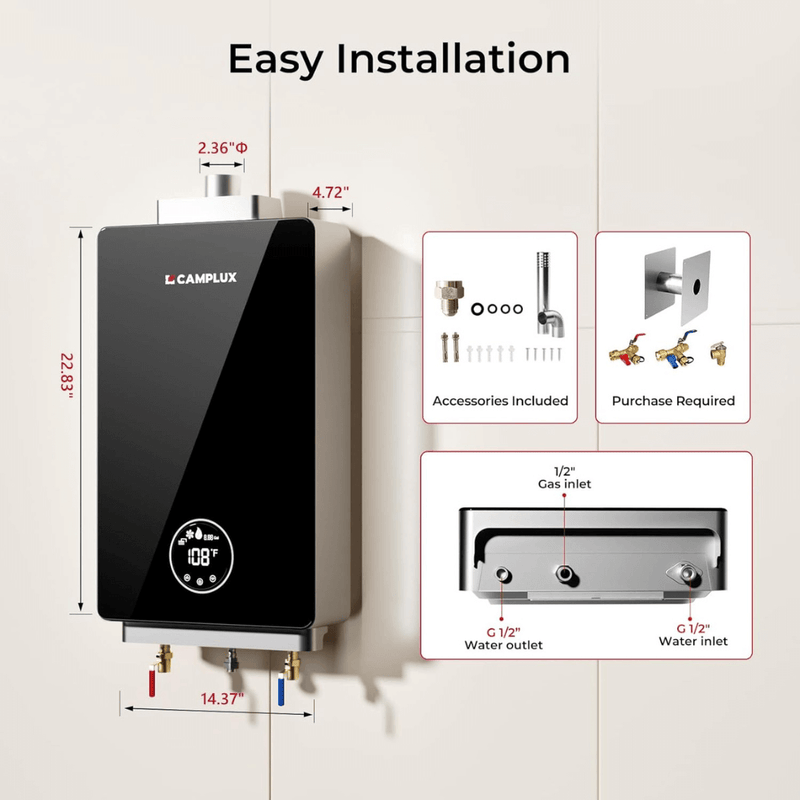 Load image into Gallery viewer, 3.18 GPM Indoor Tankless Water Heater Propane with Wall Thimble, Black
