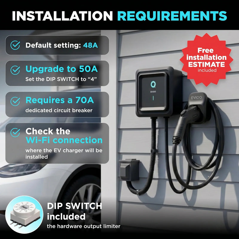 Load image into Gallery viewer, EVIQO Level 2 EV Charger, 48A (50A Max), 240V, Hardwired, J1772 for Non-Tesla EVs