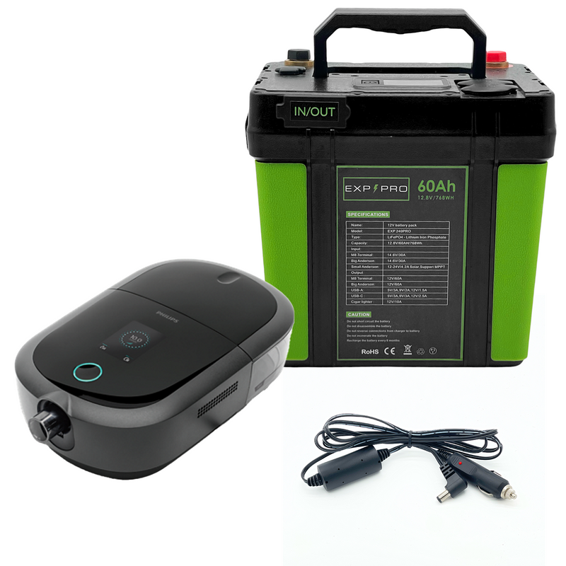 Load image into Gallery viewer, EXP240PRO CPAP Battery with DC Cord | Portable, Solar Rechargeable LiFePO4 Battery