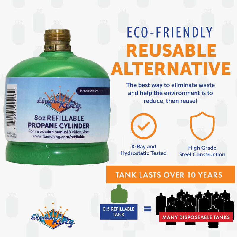 Load image into Gallery viewer, Flame King 2 Packs Eco Friendly Sustainable 8oz 1/2lb Refillable Propane Tank LP Cylinder