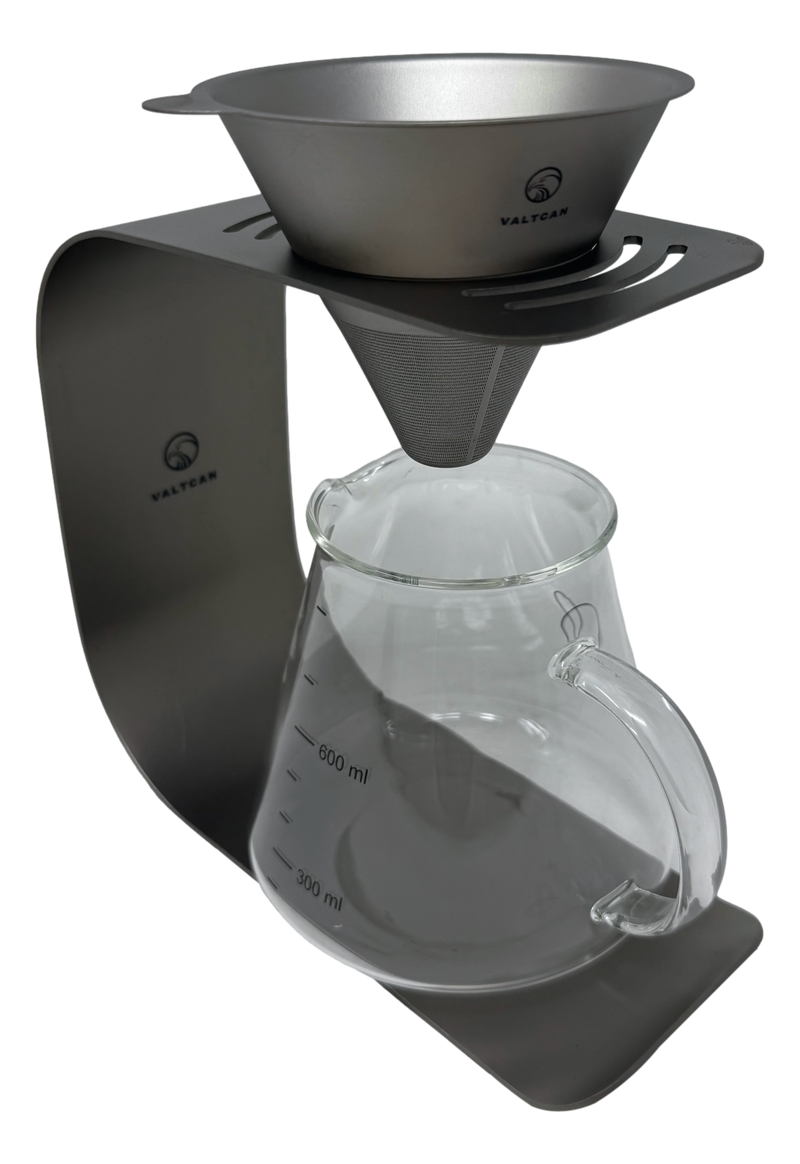 Load image into Gallery viewer, Valtcan Titanium Pour Over Coffee Set - Your Last Paper Filter Was Yesterday. 10,000+ laser-cut slots · Borosilicate glass carafe · Brews coffee & tea