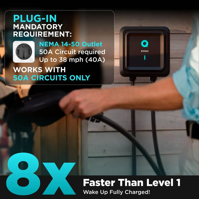 Load image into Gallery viewer, EVIQO NACS Level 2 EV Charger, 40A (9.6kW), 240V, NEMA 14-50 Plug In, for Tesla EVs
