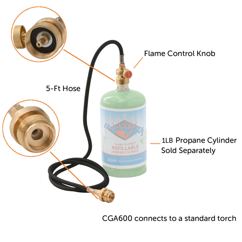 Load image into Gallery viewer, Flame King Flexible 5 FT Extension Hose For 1Lb Propane Tank Cylinder