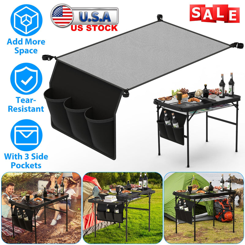 Load image into Gallery viewer, Hanging Storage Net for 35.43x23.62 Camping Table Under Table Folding Net Bag Tear-Resistant with 3 Side Pockets 4 Corner Clips for Camping Hiking Fis