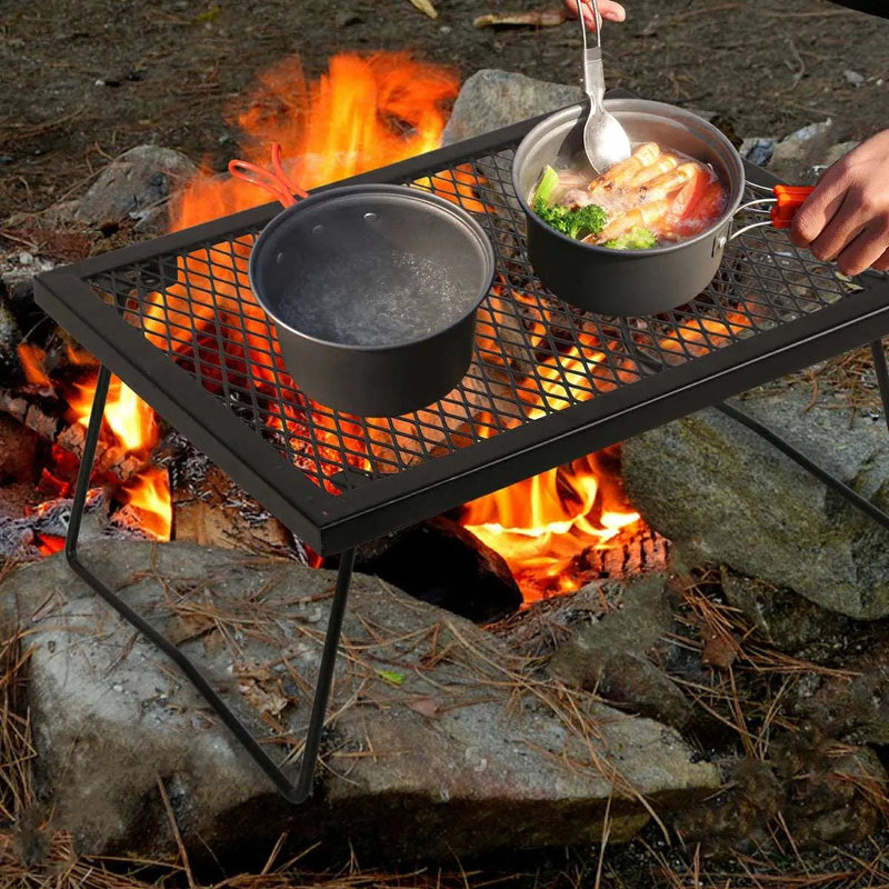 Load image into Gallery viewer, Portable Heavy Duty Folding Steel Campfire Grill Grate for Outdoor Cooking, Black