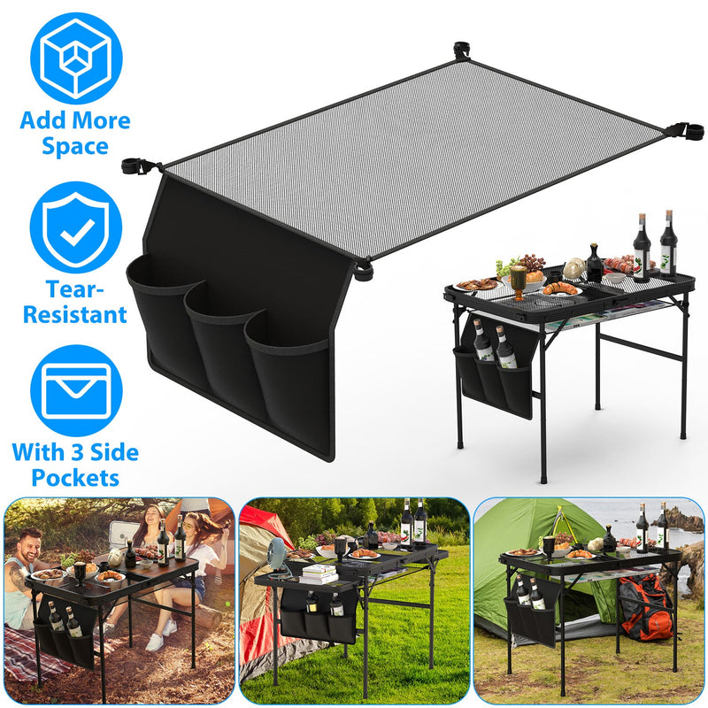 Load image into Gallery viewer, Hanging Storage Net for 35.43x23.62 Camping Table Under Table Folding Net Bag Tear-Resistant with 3 Side Pockets 4 Corner Clips for Camping Hiking Fis