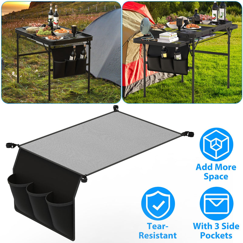 Load image into Gallery viewer, Hanging Storage Net for 35.43x23.62 Camping Table Under Table Folding Net Bag Tear-Resistant with 3 Side Pockets 4 Corner Clips for Camping Hiking Fis