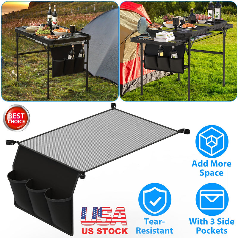 Load image into Gallery viewer, Hanging Storage Net for 35.43x23.62 Camping Table Under Table Folding Net Bag Tear-Resistant with 3 Side Pockets 4 Corner Clips for Camping Hiking Fis