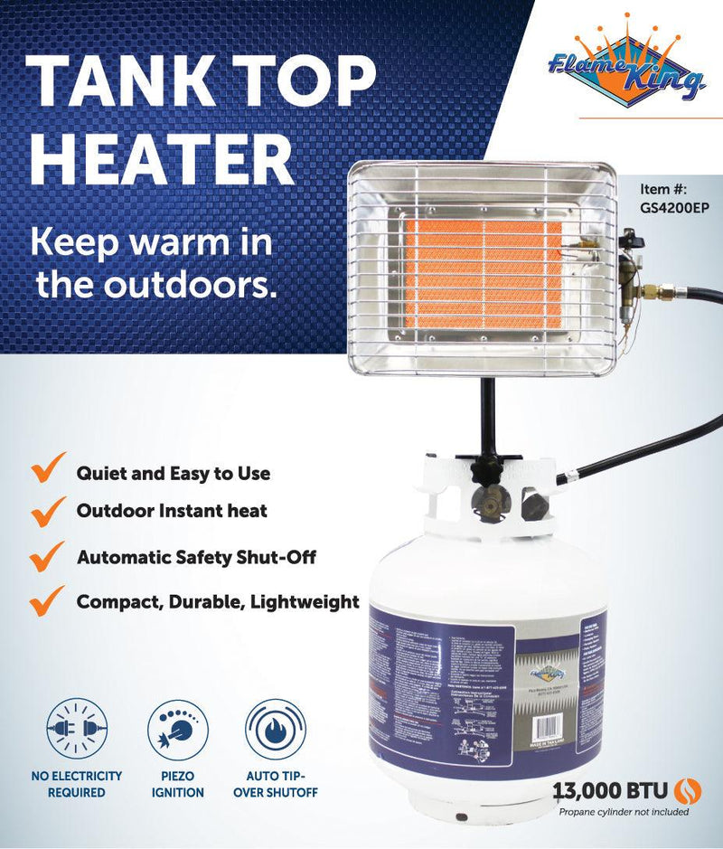 Load image into Gallery viewer, Flame King 13,000 BTU Outdoor Portable Propane Tank Top Heater Igniter