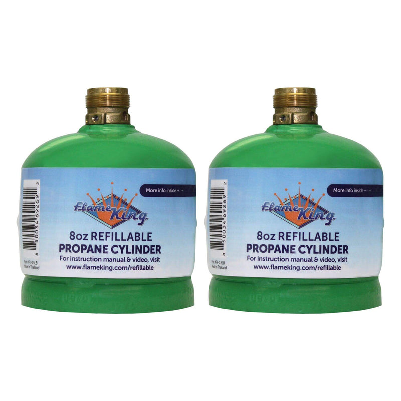 Load image into Gallery viewer, Flame King 2 Packs Eco Friendly Sustainable 8oz 1/2lb Refillable Propane Tank LP Cylinder