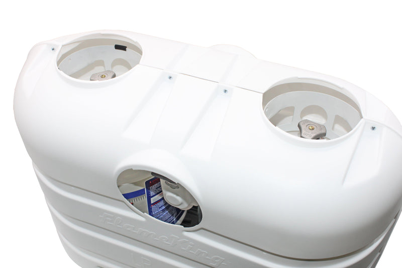 Load image into Gallery viewer, Flame King Dual 30LB LP Propane Tank Light Plastic Heavy Duty Cover RV Trailer White