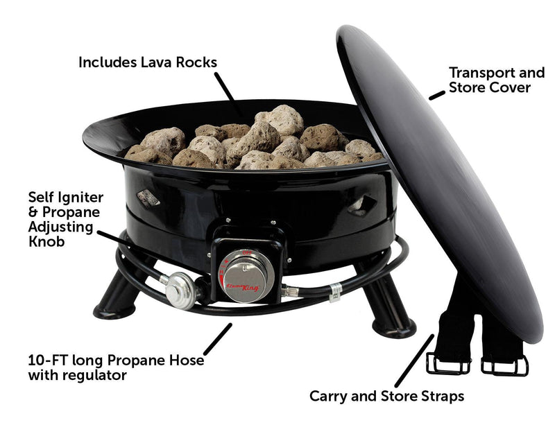 Load image into Gallery viewer, Flame King Outdoor Portable Propane Gas 24" Fire Pit Bowl with Self Igniter Cover Carry Straps