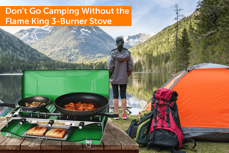 Load image into Gallery viewer, Flame King Portable 3 Burner Grill Propane Gas Camping Stove Toast Tray