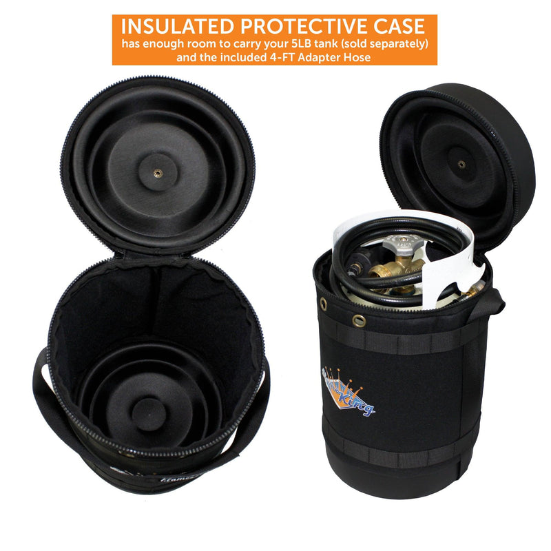 Load image into Gallery viewer, Flame King Propane Gas Hauler Kit-Insulated Protective Carry Case for 5lb Propane Tank plus Adapter Hose