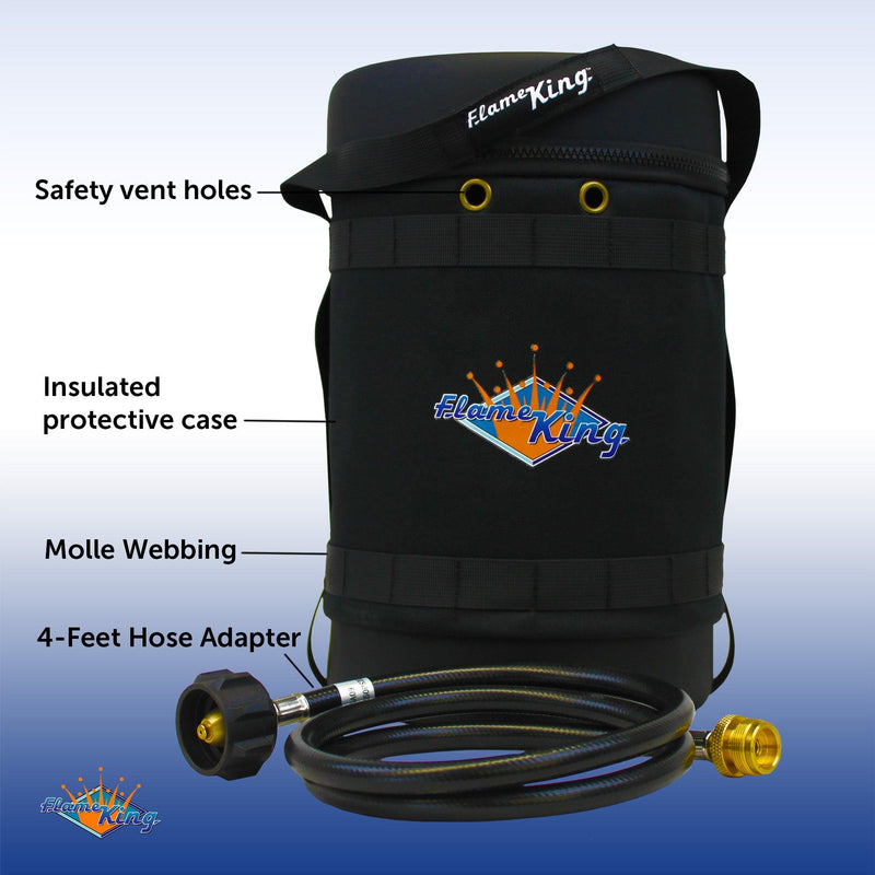 Load image into Gallery viewer, Flame King Propane Gas Hauler Kit-Insulated Protective Carry Case for 5lb Propane Tank plus Adapter Hose