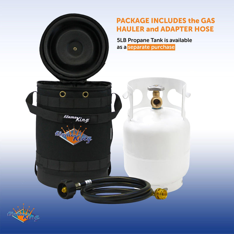 Load image into Gallery viewer, Flame King Propane Gas Hauler Kit-Insulated Protective Carry Case for 5lb Propane Tank plus Adapter Hose