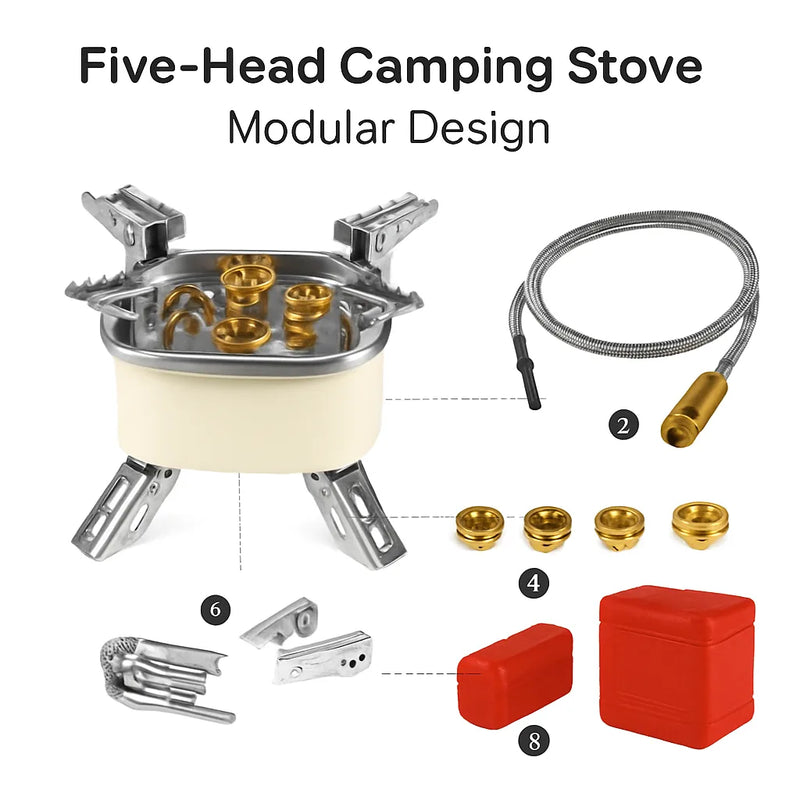 Load image into Gallery viewer, 13000W Portable Windproof Camping Stove Five-head Gas Cooking Burner with Piezo Ignition Stepless Flame Control Fit For ISO-butane, Propane, Butane Fu