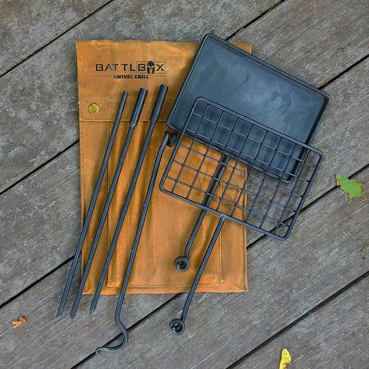 BattlBox Bushcraft Swivel Grill Set w/ Waxed Canvas Carrying Case