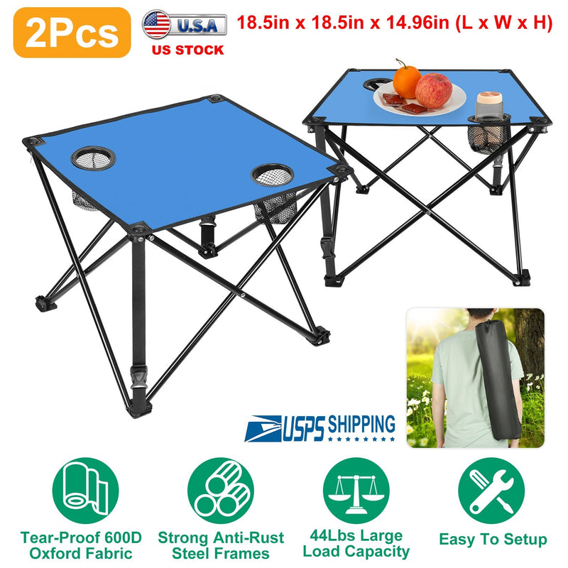 Load image into Gallery viewer, 2Pcs Foldable Camping Table Portable Picnic Table Lightweight Travel Desk with 2 Cup Holders/Table Carrying Bag
