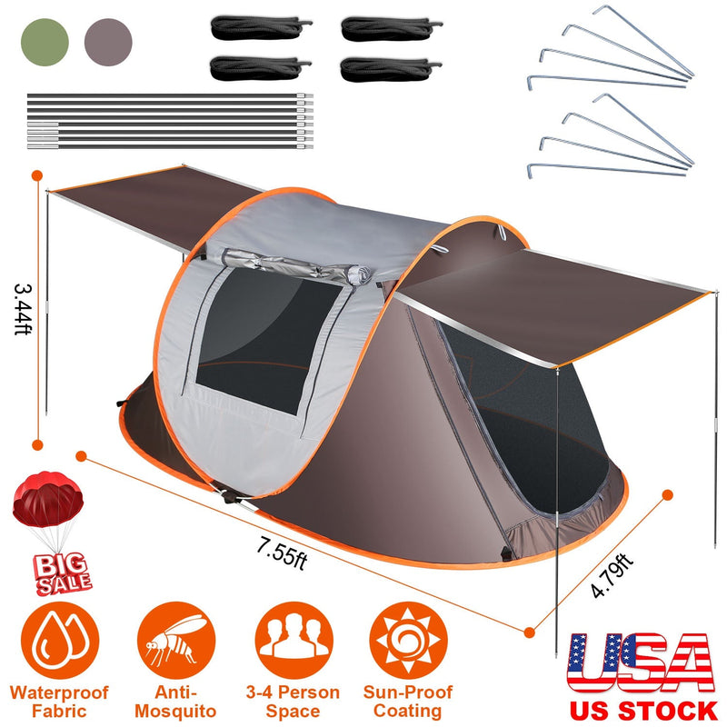 Load image into Gallery viewer, 3-4 Person Pop Up Tent Automatic Setup Camping Tent Waterproof Instant Setup Tent with 2 Mosquito Net Windows Carrying Bag for Hiking Climbing Adventu
