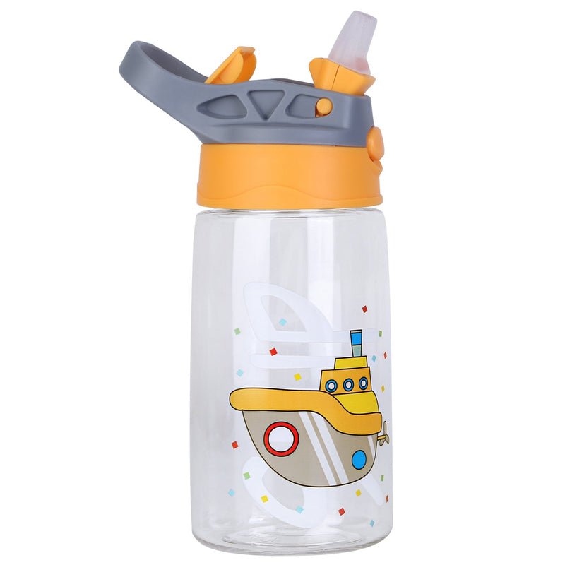 Load image into Gallery viewer, 16.2Oz Leak-proof Kids Water Bottle with Straw Push Button Sport Water Bottle for Kids Crab Ship Jellyfish Rocket
