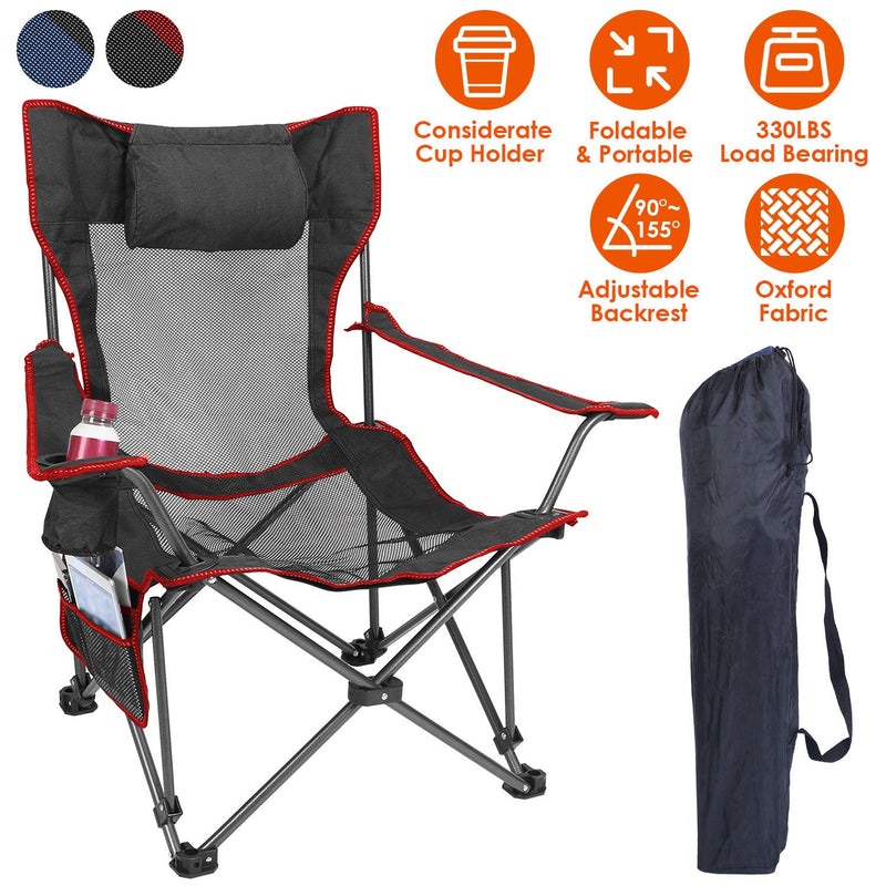 Load image into Gallery viewer, Foldable Camping Chair 330LBS Load Heavy Duty Steel Lawn Chair Collapsible Chair with Reclining Backrest Angle Cup Holder Pillow Side Pocket Carry Bag
