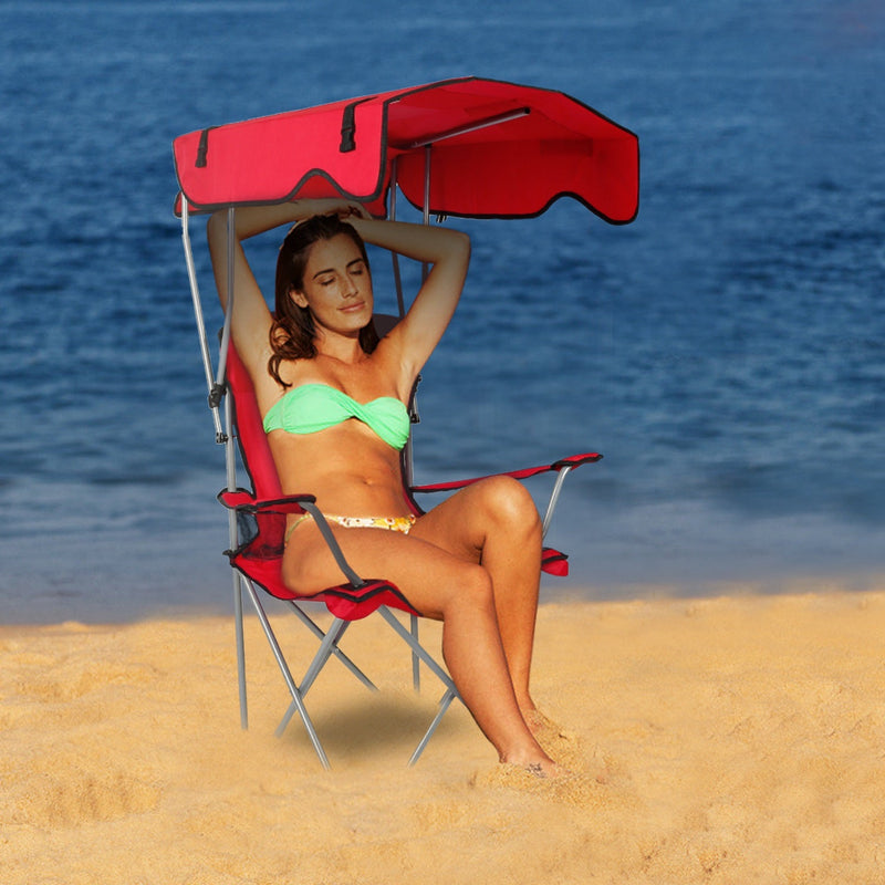 Load image into Gallery viewer, Foldable Beach Canopy Chair Sun Protection Camping Lawn Canopy Chair 330LBS Load Folding Seat w/ Cup Holder For Beach Poolside Travel Picnic
