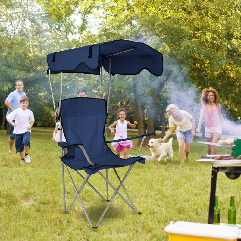 Load image into Gallery viewer, Foldable Beach Canopy Chair Sun Protection Camping Lawn Canopy Chair 330LBS Load Folding Seat w/ Cup Holder For Beach Poolside Travel Picnic
