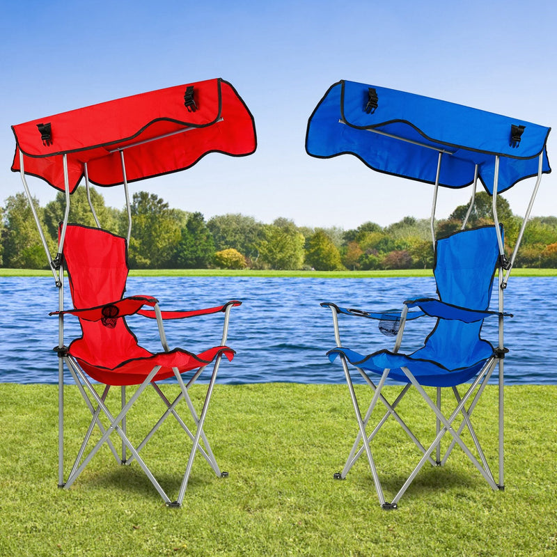 Load image into Gallery viewer, Foldable Beach Canopy Chair Sun Protection Camping Lawn Canopy Chair 330LBS Load Folding Seat w/ Cup Holder For Beach Poolside Travel Picnic
