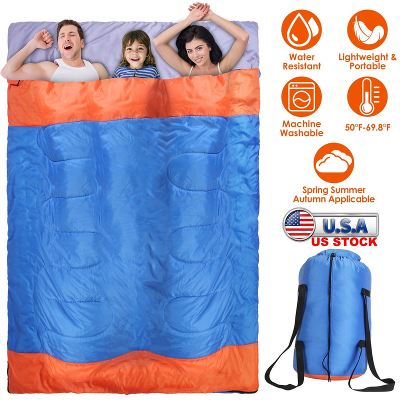 Load image into Gallery viewer, 3 People Sleeping Bag for Adult Kids Lightweight Water Resistant Camping Cotton Liner Cold Warm Weather Indoor Outdoor Use 3 Season with Sack for Spri
