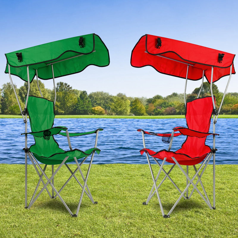 Load image into Gallery viewer, Foldable Beach Canopy Chair Sun Protection Camping Lawn Canopy Chair 330LBS Load Folding Seat w/ Cup Holder For Beach Poolside Travel Picnic
