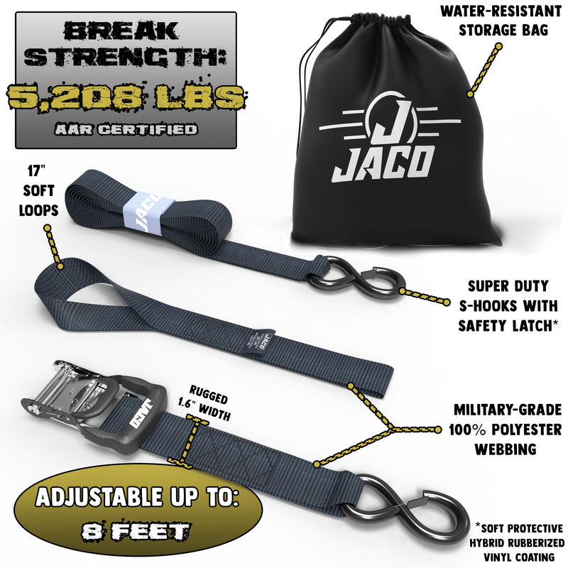 Load image into Gallery viewer, Heavy Duty Ratchet Tie Down Straps with Soft Loops (1.6" x 8 ft) | AAR Certified Break Strength (5,208 lbs)
