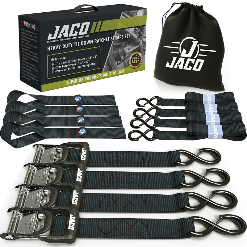 Load image into Gallery viewer, Heavy Duty Ratchet Tie Down Straps with Soft Loops (1.6" x 8 ft) | AAR Certified Break Strength (5,208 lbs)
