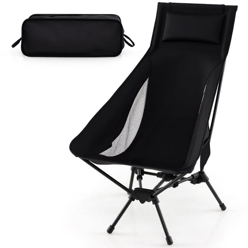 Load image into Gallery viewer, High Back Portable Camping Chair with Compact Carry Bag and Pillow-Black
