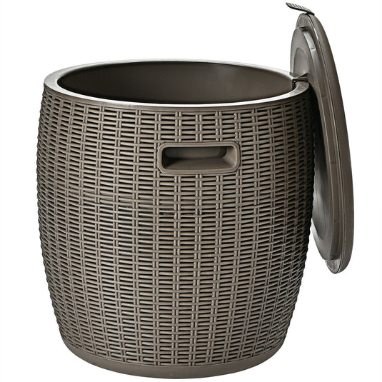 9.5 Gallon 4-in-1 Patio Rattan Cool Bar Cocktail Table Side Table