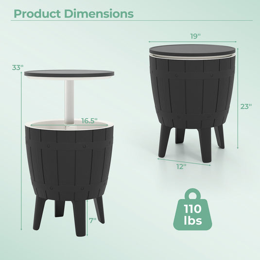 10 Gallon Cooler Bar Table Outdoor Coffee Table Ice Bucket with Telescopic Tabletop for Beer and Wine
