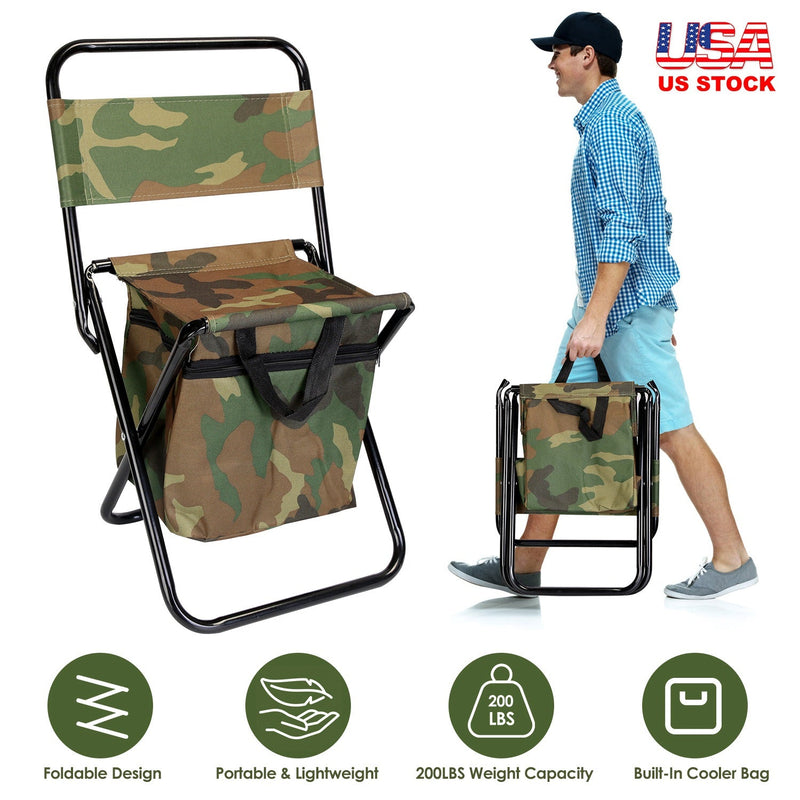 Load image into Gallery viewer, Foldable Fishing Chair With Backrest Built-In Cooler Bag Portable Handle Outdoor Lightweight Fishing Stool For Camping Hiking Hunting
