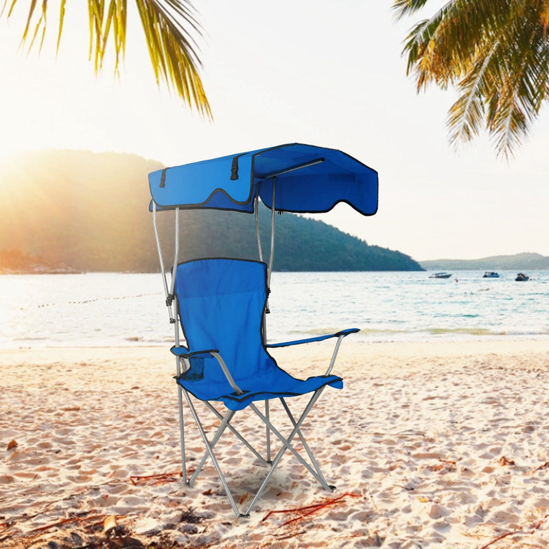 Load image into Gallery viewer, Foldable Beach Canopy Chair Sun Protection Camping Lawn Canopy Chair 330LBS Load Folding Seat w/ Cup Holder For Beach Poolside Travel Picnic
