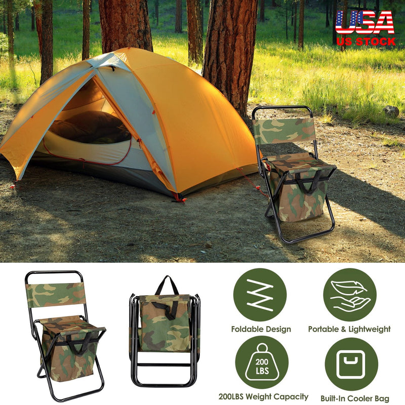 Load image into Gallery viewer, Foldable Fishing Chair With Backrest Built-In Cooler Bag Portable Handle Outdoor Lightweight Fishing Stool For Camping Hiking Hunting
