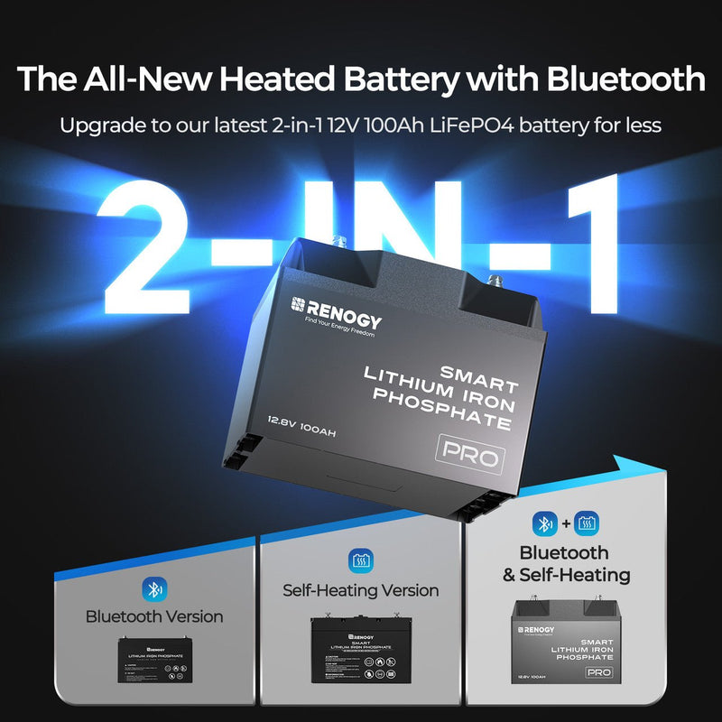 Load image into Gallery viewer, 12V 100Ah Pro Smart Lithium Iron Phosphate Battery w/Bluetooth &amp; Self-heating Function
