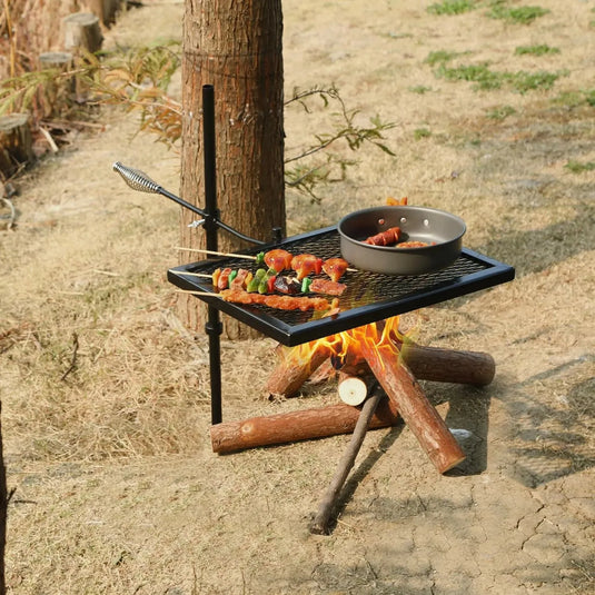 Folding Swivel Campfire Grill Heavy Duty Steel Grate with Carrying Bag for Outdoor Open Flame Cooking