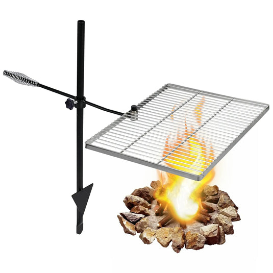 Folding Swivel Campfire Grill Heavy Duty Steel Grate with Carrying Bag for Outdoor Open Flame Cooking
