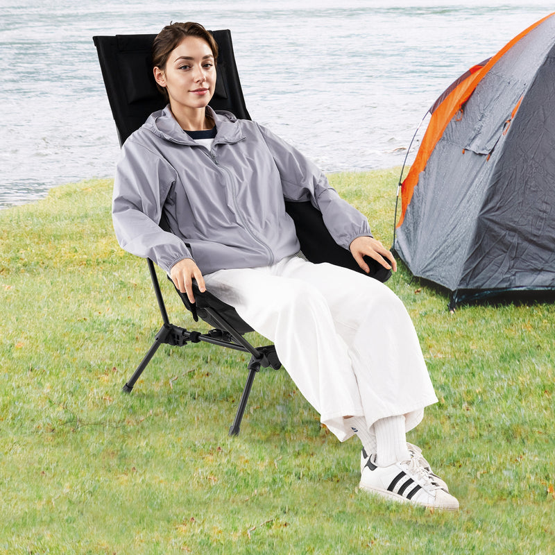 Load image into Gallery viewer, High Back Portable Camping Chair with Compact Carry Bag and Pillow-Black
