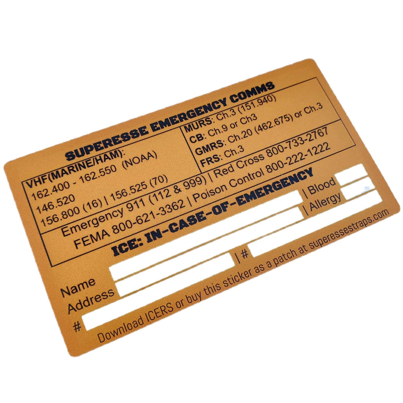 Load image into Gallery viewer, Emergency Comms &amp; ICE Decal - Radio  Frequency/Channel and Telephone Contact Numbers, ICE Card
